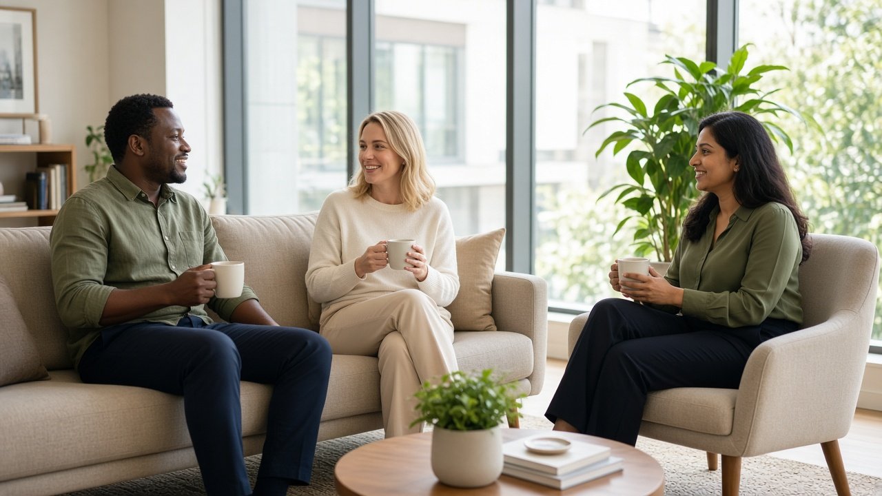 Collègues en pause, échange informel